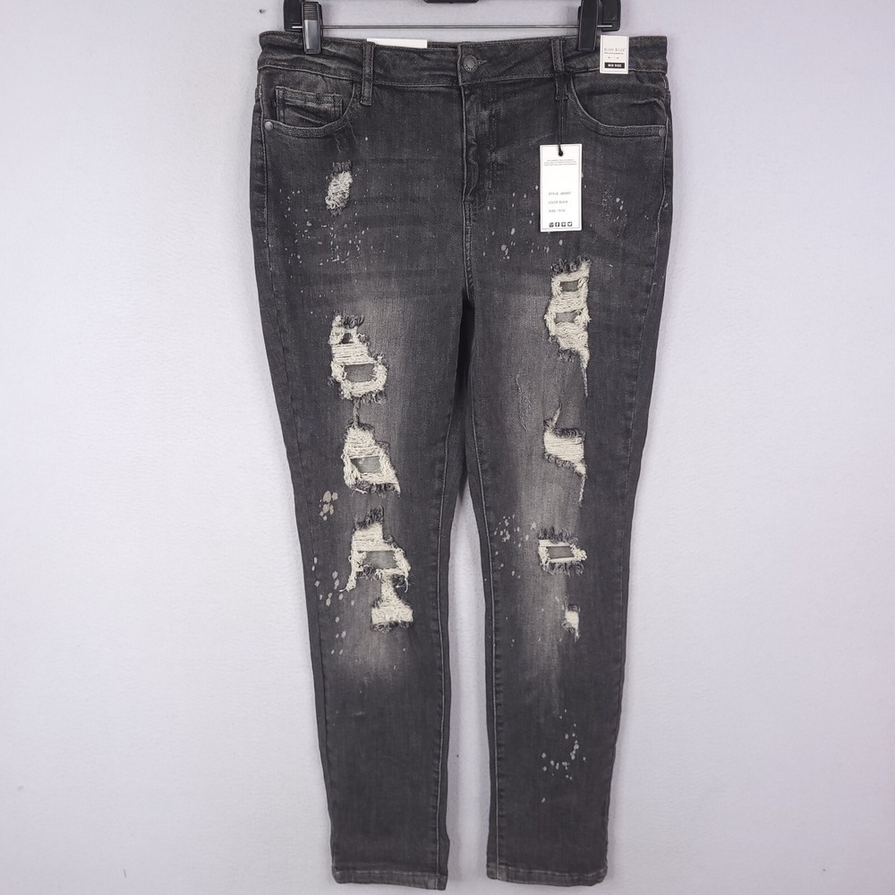 Judy Blue  Boyfriend Fit Jeans Womens Distressed Splattered Black 15/32 JB8867